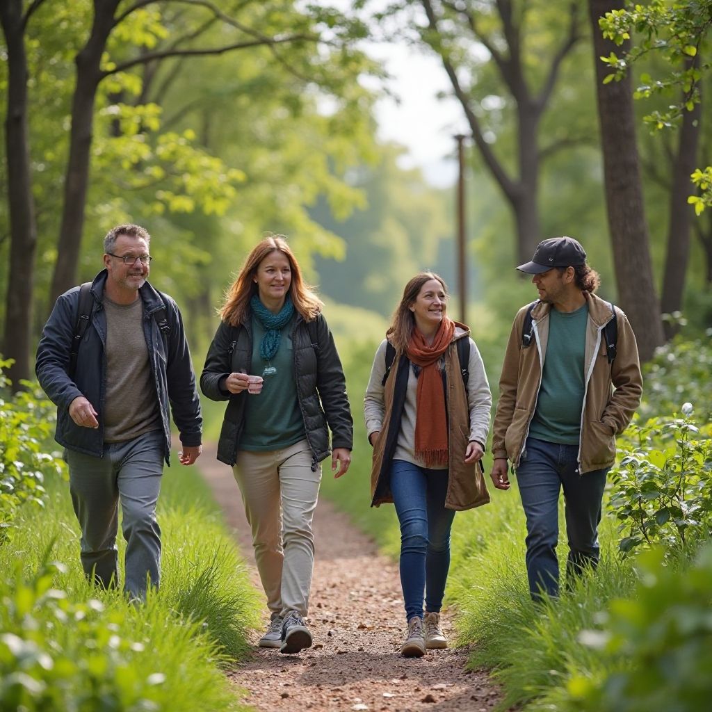 Community nature walk in urban park setting